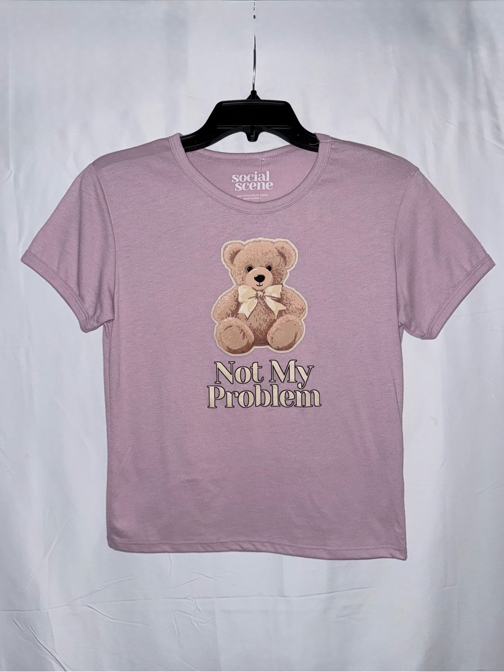 Social Scene Lilac 'Not My Problem' Teddy Graphic Tee Size Large (Juniors)
